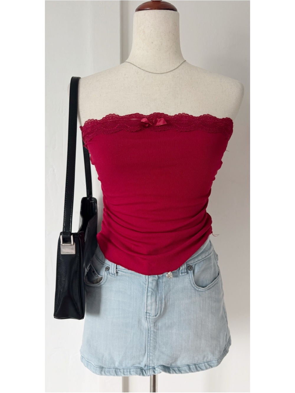 Lottie Boutique Coquette Red Ribbed Tube Top